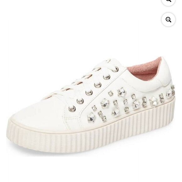 Lauren Larraine Pam White Embellished Platform Sneaker Rhinestone - Picture 3 of 7